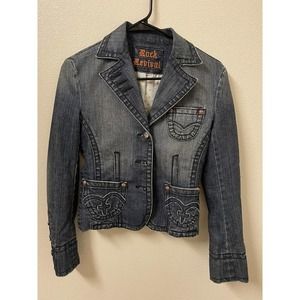 VTG Rock Revival Womens Denim Jacket Cropped Crop Size XS VINTAGE JEAN JACKET‌
